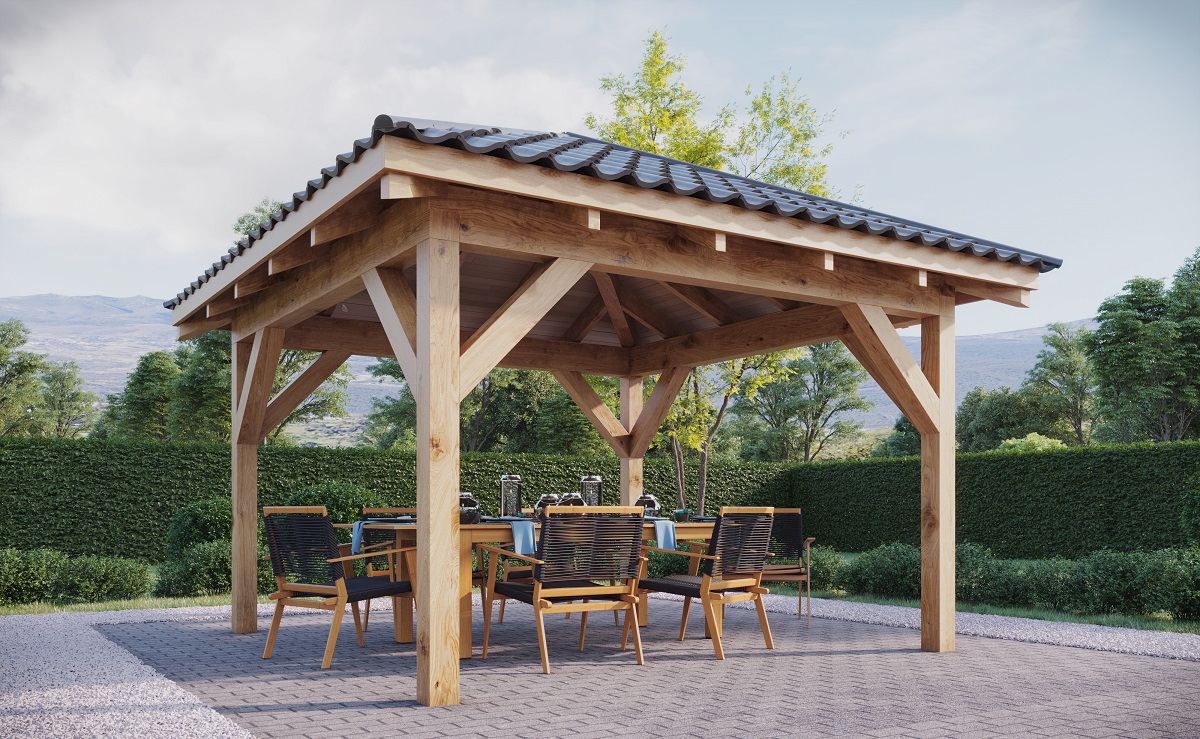 Wooden Pergola 40-40 3D Rendering Lightbox