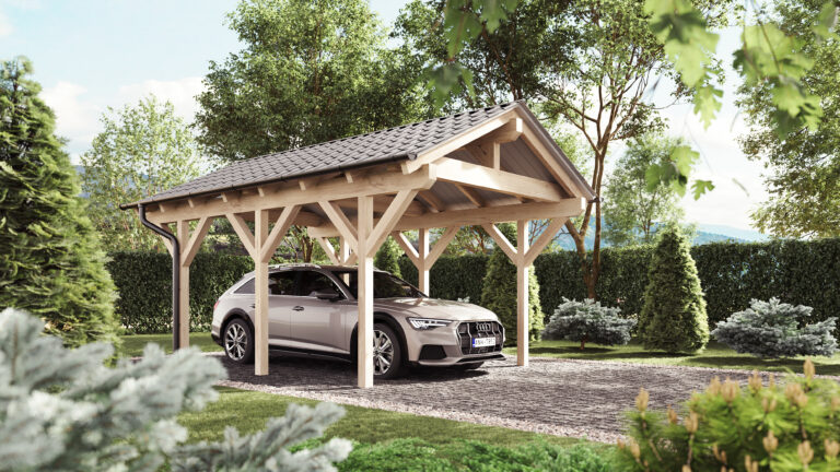 Single Carport with Gable Roof - Wooden Carports - Statek Wood