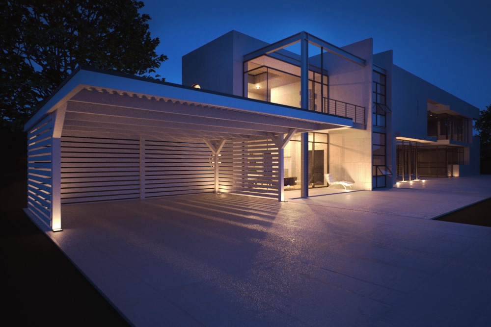 Carport with Wooden Slated Wall