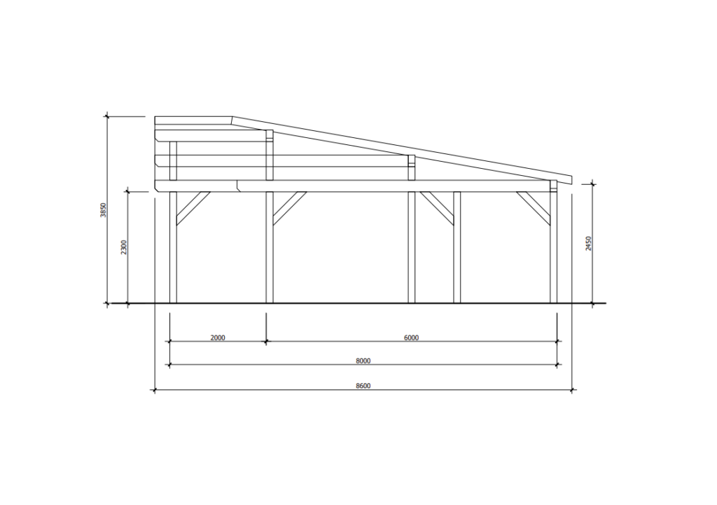 Freestanding Dual Lean-to Pergola Side View