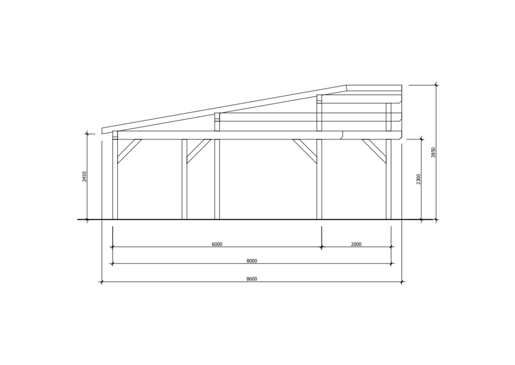 Freestanding Dual Lean-to Pergola Front View