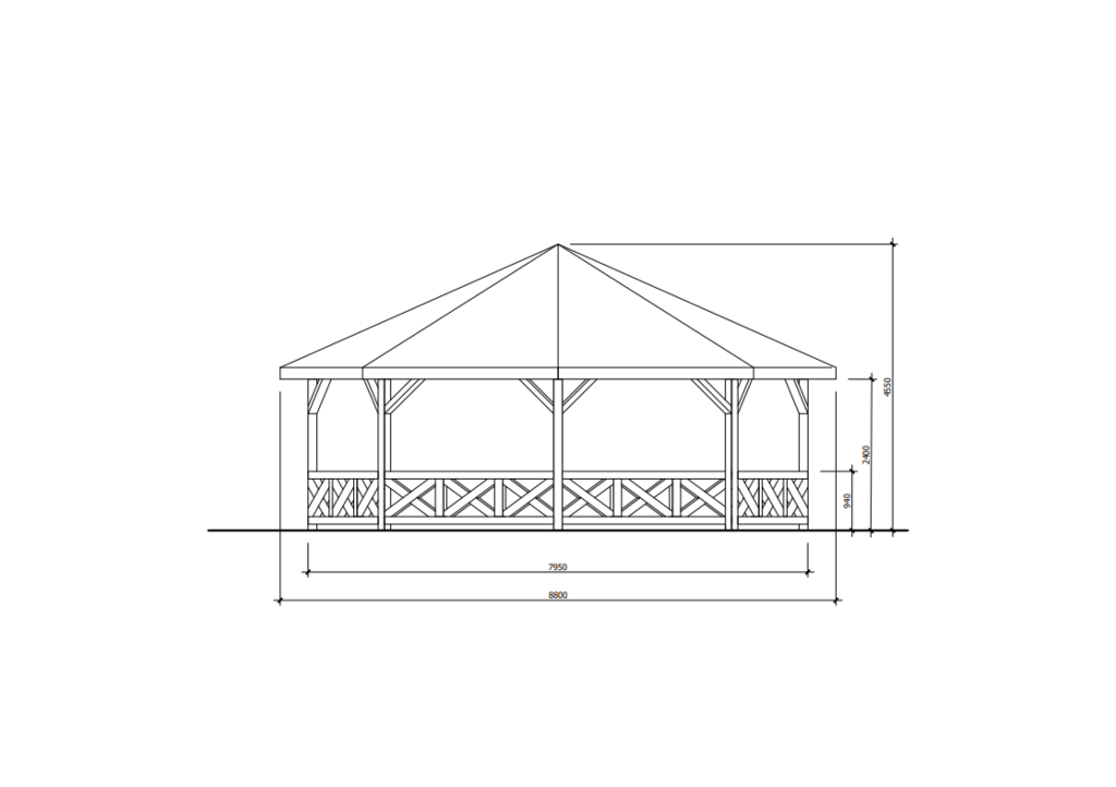 Freestanding Octagon Pergola Side View