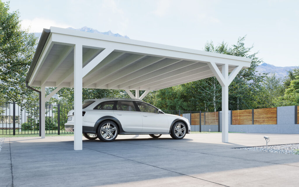 Side View Double Carport with Flat Roof