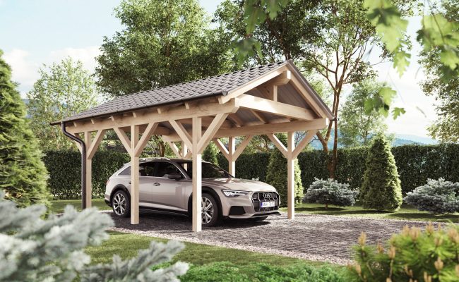 Single Wooden Carport with Gable Roof - High-Quality Wooden Carports